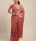 Pink woven art silk saree with blouse