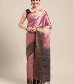 Pink woven art silk saree with blouse