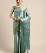 Turquoise woven art silk saree with blouse