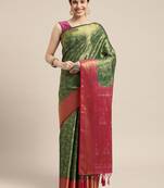 Green woven art silk saree with blouse