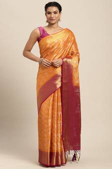 Orange woven art silk saree with blouse