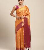 Orange woven art silk saree with blouse
