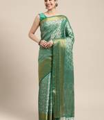 Green woven art silk saree with blouse