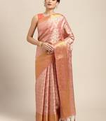 Pink woven art silk saree with blouse