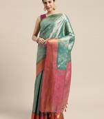 Turquoise woven art silk saree with blouse