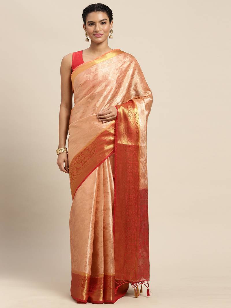 Orange woven art silk saree with blouse