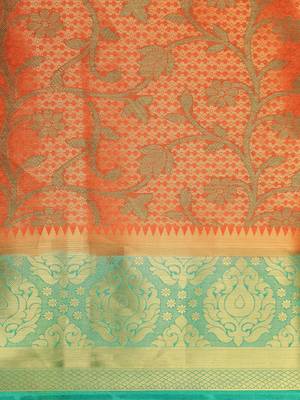 Orange woven art silk saree with blouse 4