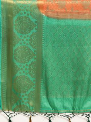 Orange woven art silk saree with blouse 5