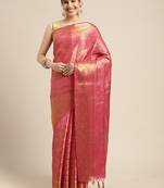 Pink woven art silk saree with blouse