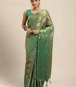Green woven art silk saree with blouse
