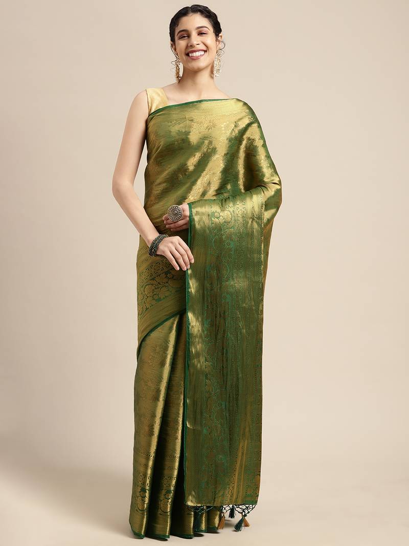Green woven art silk saree with blouse