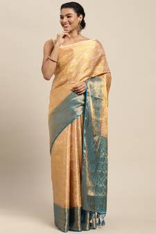 Yellow woven art silk saree with blouse