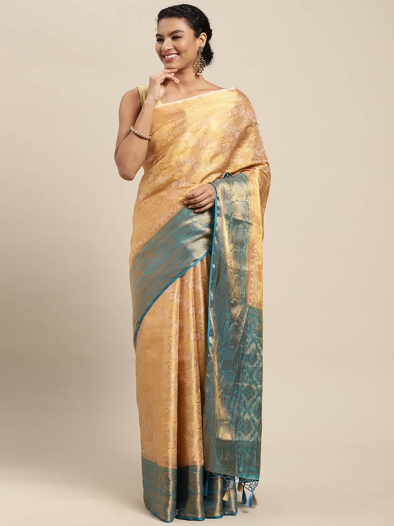 Yellow woven art silk saree with blouse