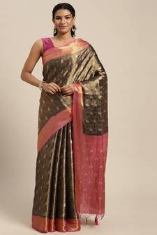 Navy blue woven art silk saree with blouse