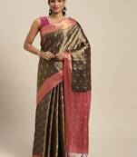 Navy blue woven art silk saree with blouse