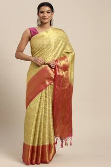 Yellow woven art silk saree with blouse