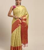 Yellow woven art silk saree with blouse