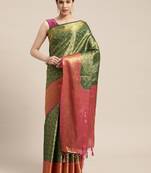 Green woven art silk saree with blouse