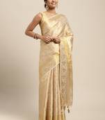 Beige woven art silk saree with blouse