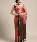 Pink woven art silk saree with blouse
