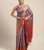 Blue woven art silk saree with blouse