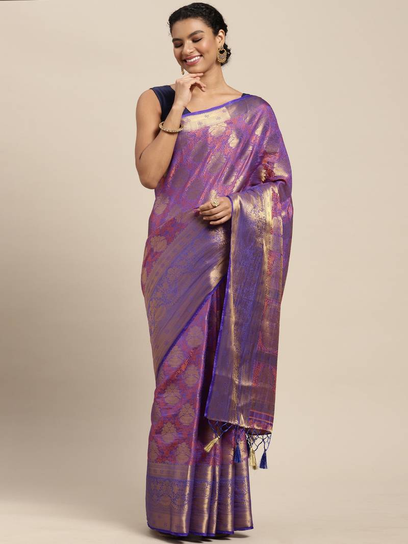 Blue woven art silk saree with blouse