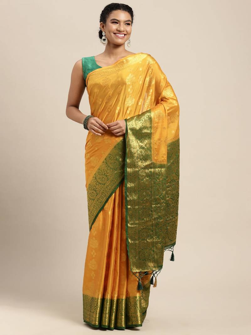 Gold woven crepe saree with blouse