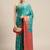 Turquoise woven crepe saree with blouse