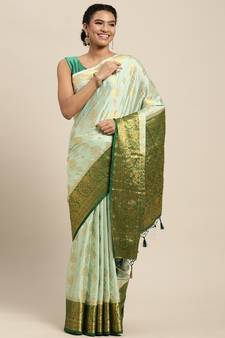 Green woven crepe saree with blouse