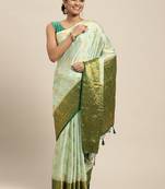 Green woven crepe saree with blouse