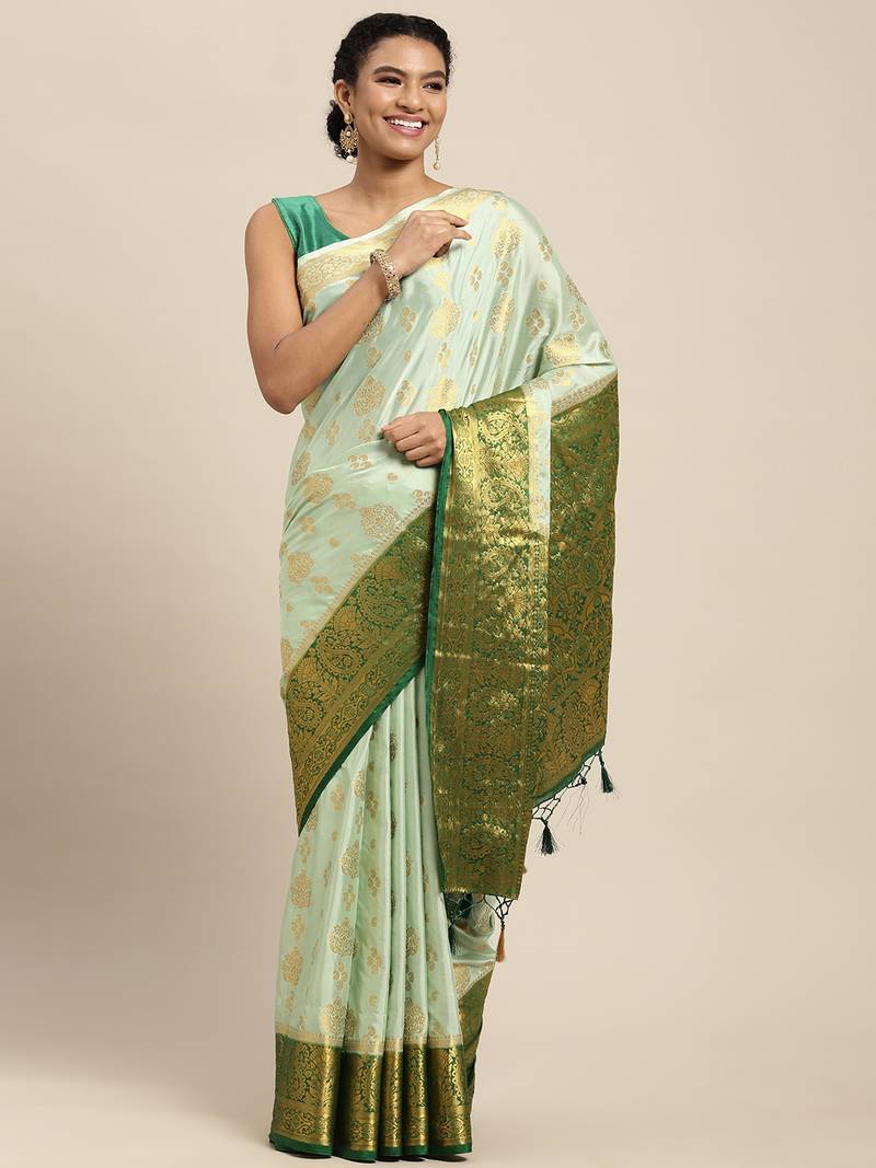 Green woven crepe saree with blouse