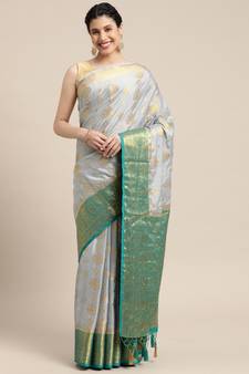 Blue woven crepe saree with blouse