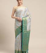 Blue woven crepe saree with blouse