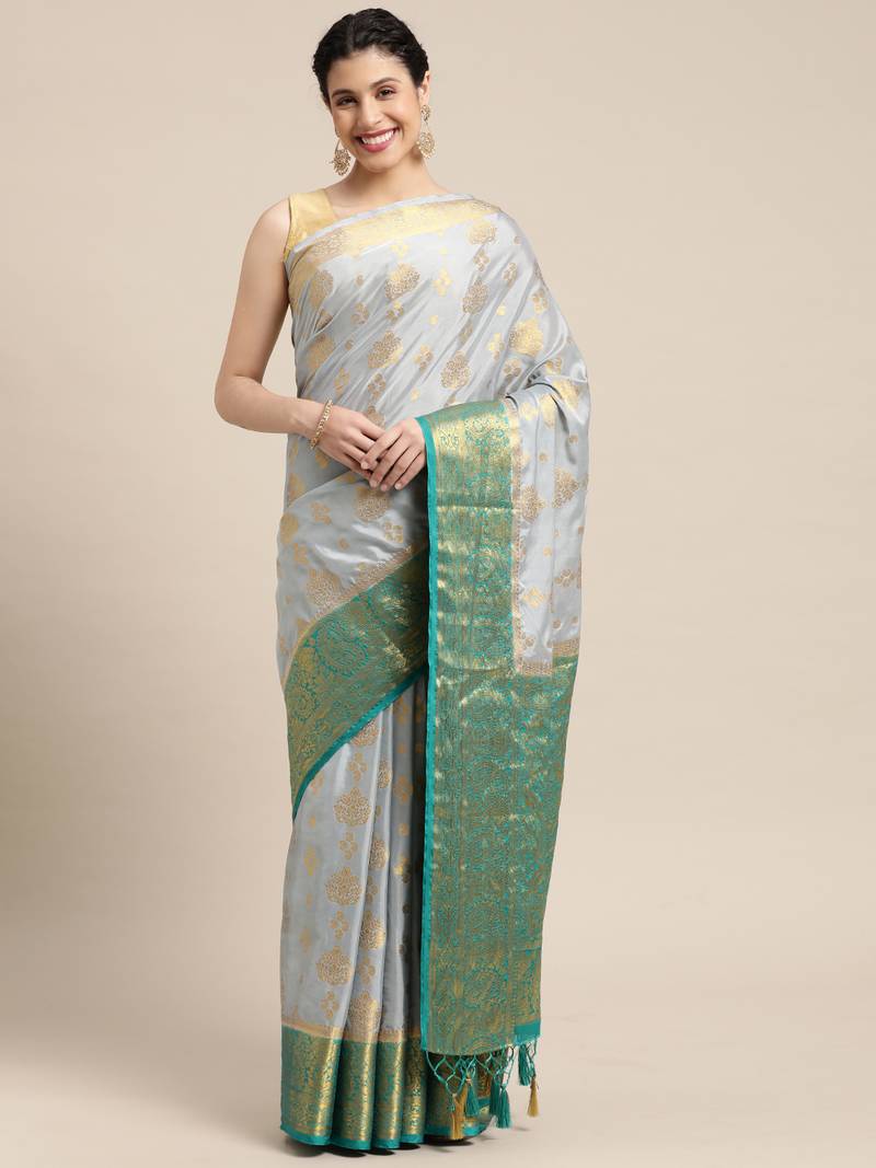 Blue woven crepe saree with blouse