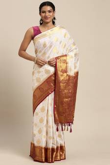 White woven crepe saree with blouse