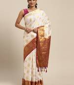 White woven crepe saree with blouse