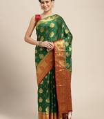 Green woven crepe saree with blouse