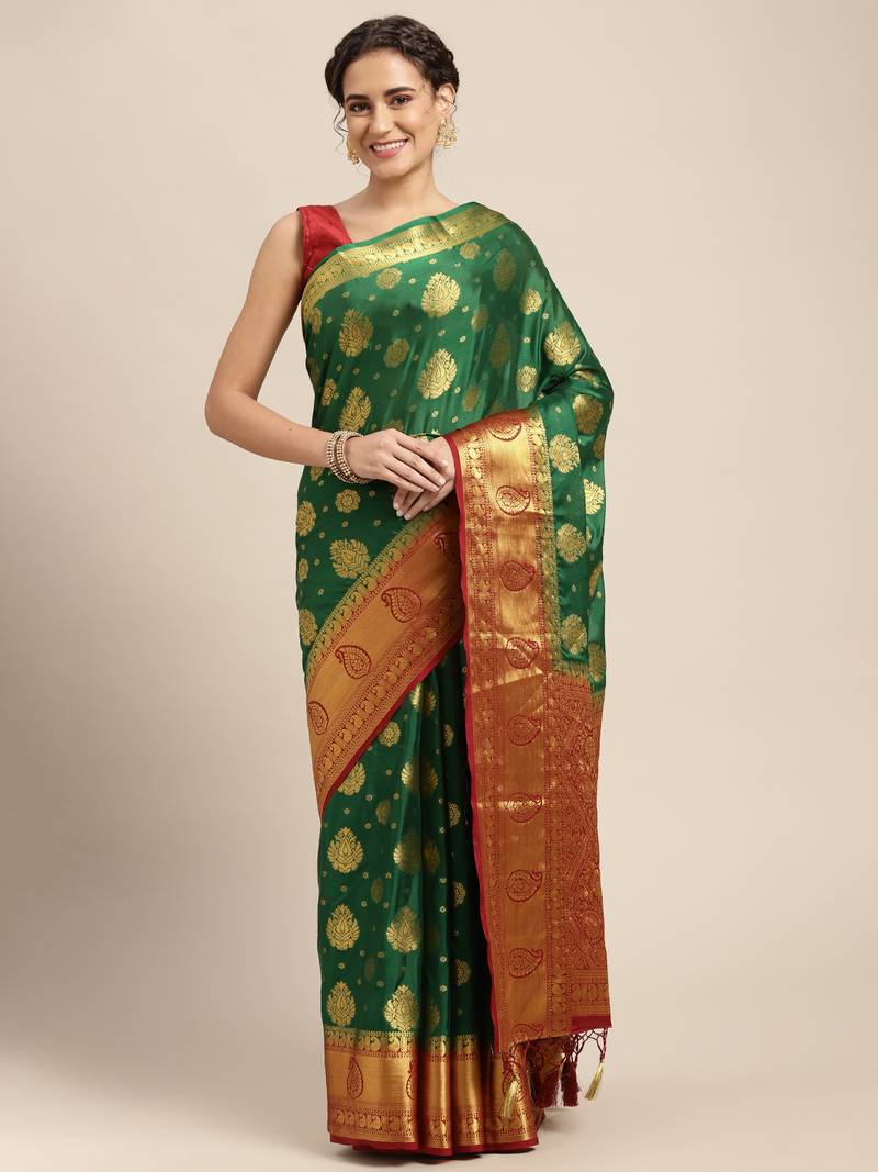 Green woven crepe saree with blouse