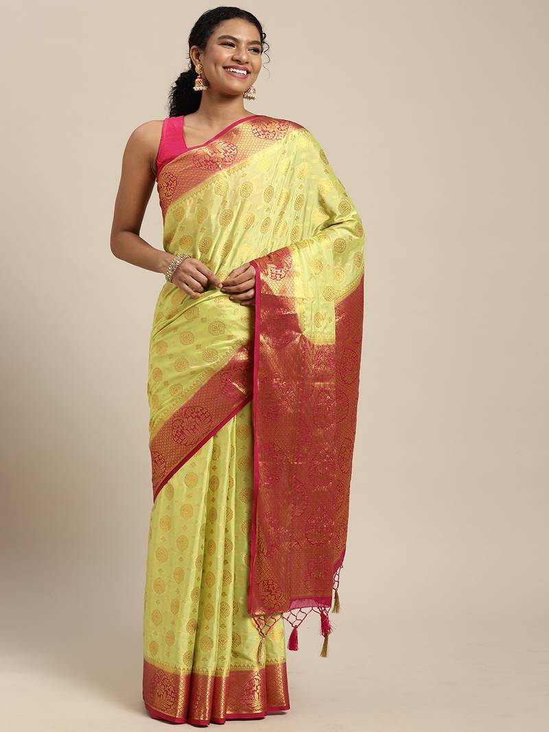 Green woven crepe saree with blouse