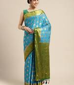 Blue woven crepe saree with blouse