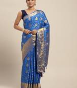 Blue woven crepe saree with blouse
