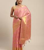 Pink woven crepe saree with blouse