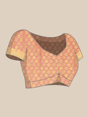 Pink woven crepe saree with blouse 5