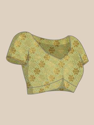 Green woven crepe saree with blouse 5