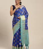 Blue woven crepe saree with blouse
