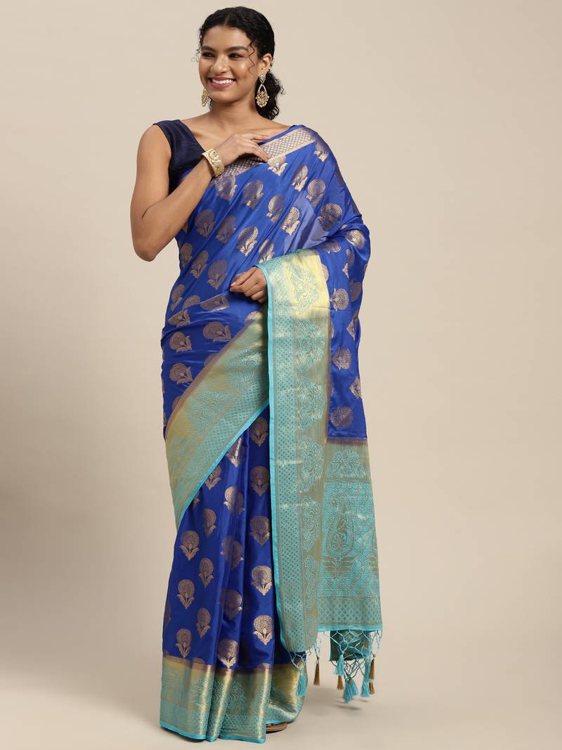 Blue woven crepe saree with blouse