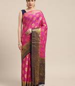 Pink woven crepe saree with blouse