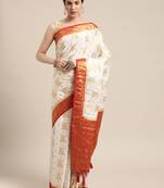 White woven crepe saree with blouse
