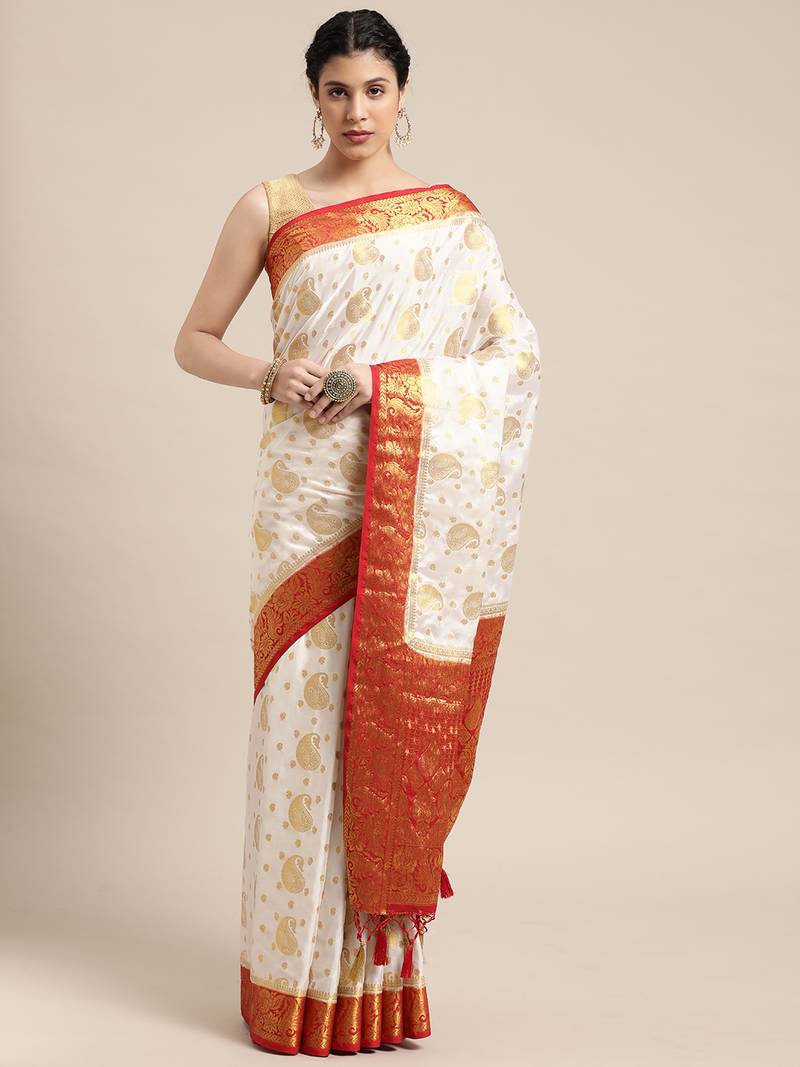 White woven crepe saree with blouse