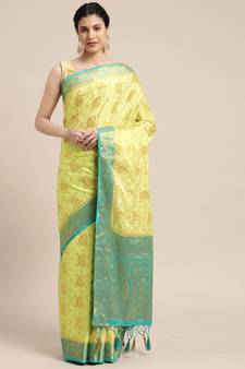 Green woven crepe saree with blouse